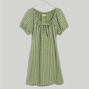 Madewell Jacquard Puff-Sleeve Mini Dress in Gingham Check